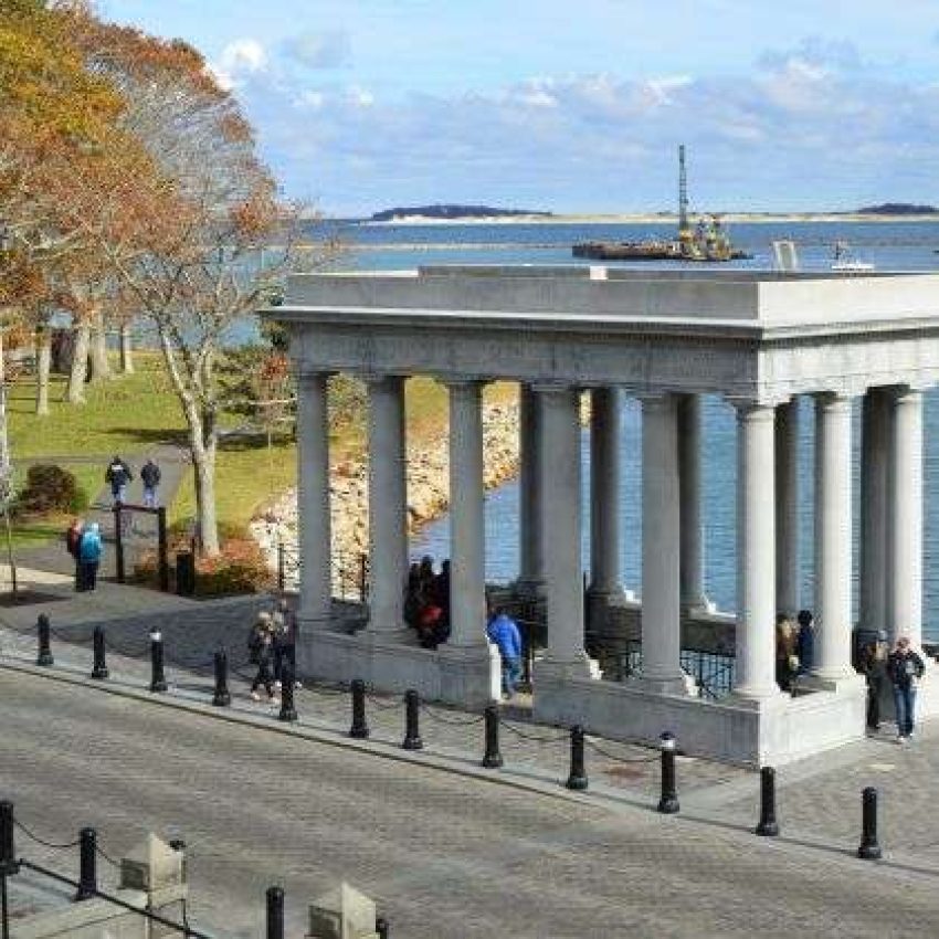 Plymouth Harbor and waterfront in Plymouth Massachusetts